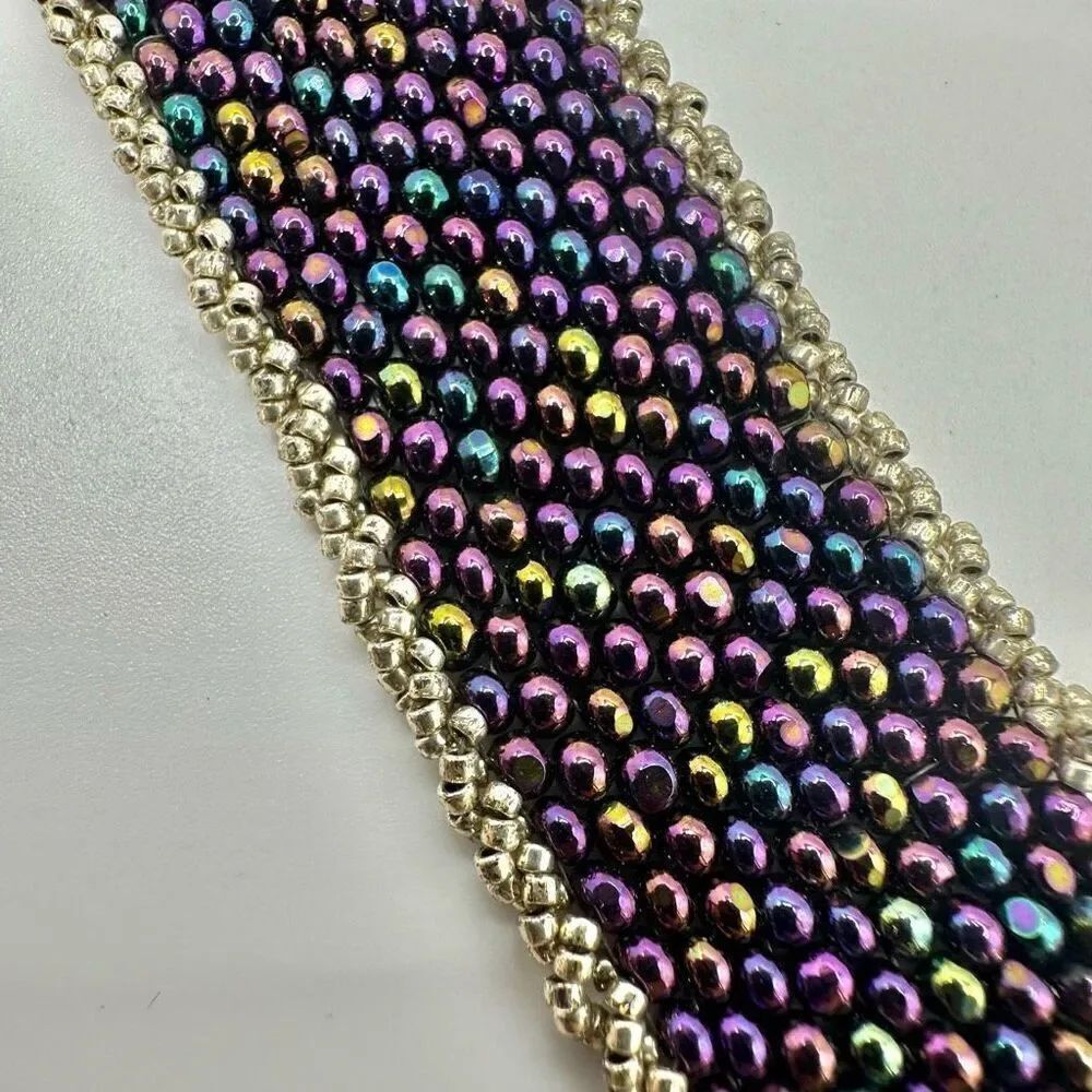 Purple beaded wide bracelet - Picture 2 of 7